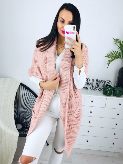 Női rózsaszín hosszított pulóver