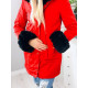 Piros téli női dzseki kapucnival és óriás szőrmével