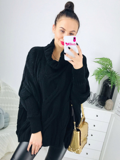 Női fekete hosszított pulóver