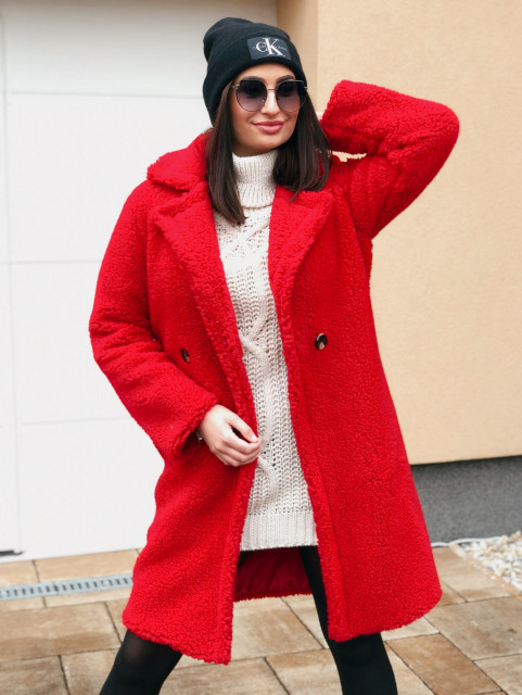 Női piros Teddy kabát