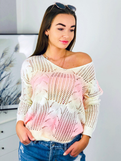 Ružový dúhový pletený sveter