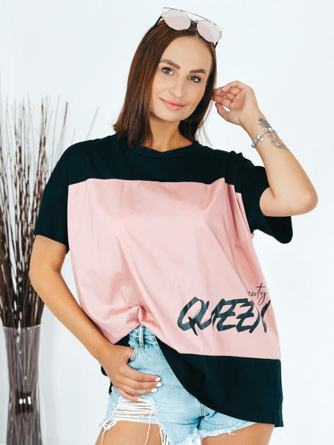 Női fekete-rózsaszín hosszabbított oversize trikó