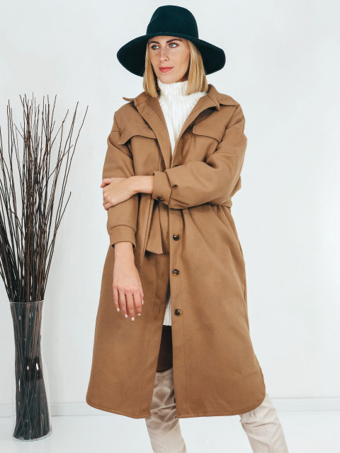Hosszú női barna kabát övvel