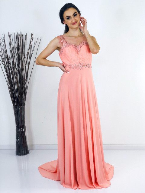 Hosszú női alkalmi ruha uszállyal - rózsaszínű