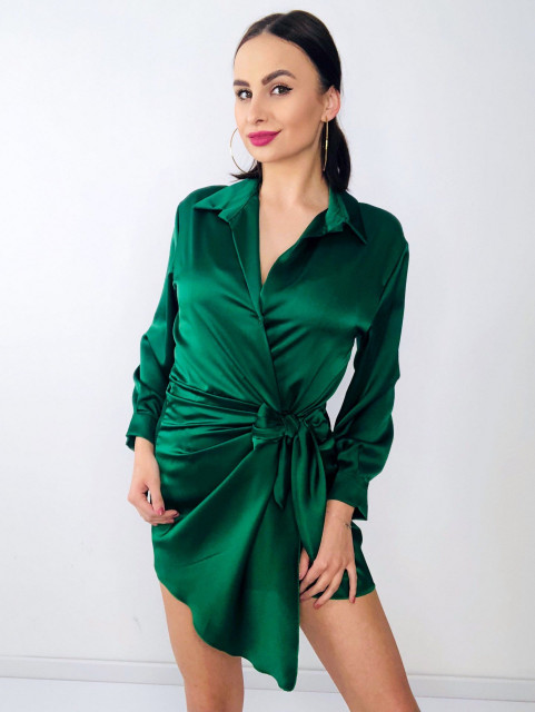 Női rövid zöld szatén ruha
