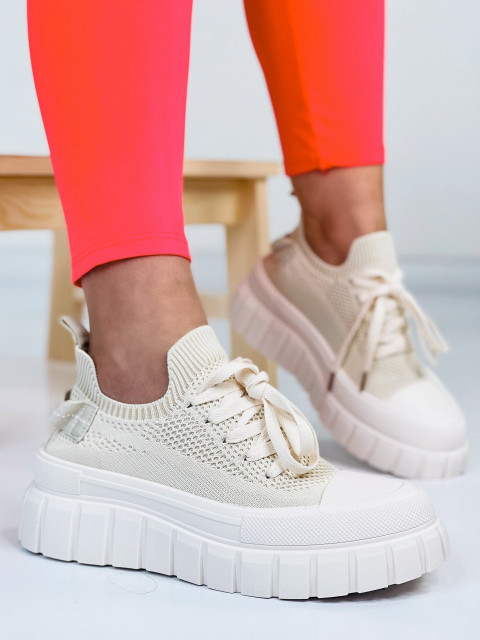 Női alacsony sztreccs platform cipő - bézs 