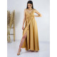 Hosszú aranyszínű szatén női ruha