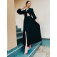 Exkluzív hosszú női ruha kötővel - fekete