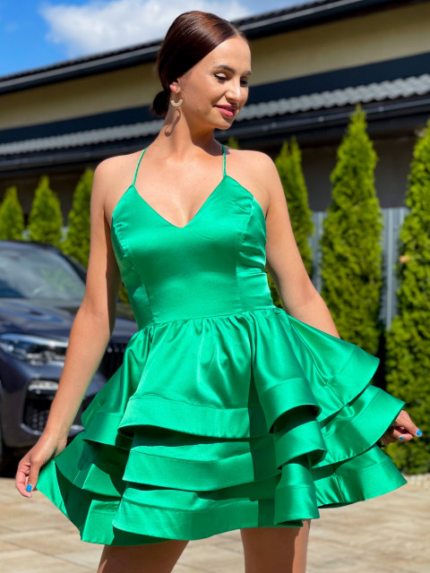 Exkluzív női A-szabású ruha megkötővel - zöld