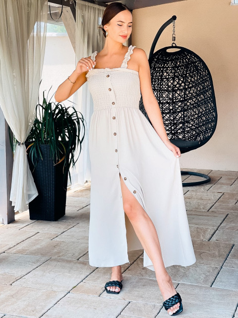 Hosszú női nyári ruha gombokkal - bézs