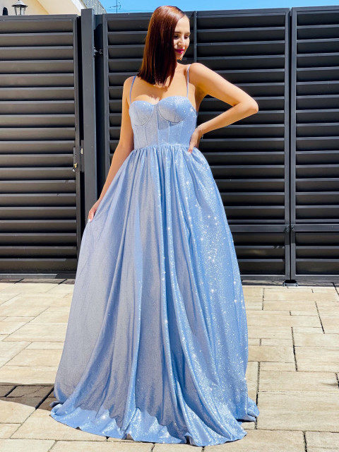 Exkluzív női csillogó alkalmi ruha - kék