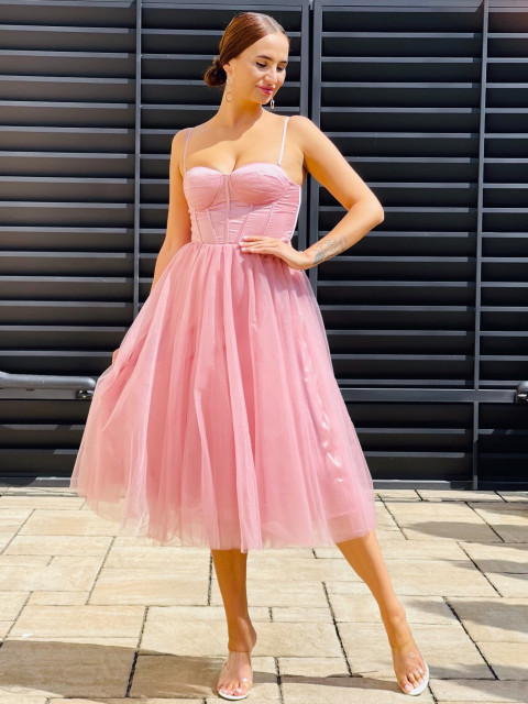 Exkluzív női rózsaszín party ruha tüll szoknyával