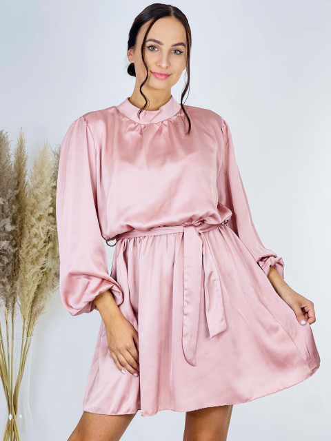 Szatén női ruha övvel - rózsaszín