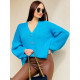Női oversize pulóver gombokkal - kék