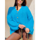 Női oversize pulóver gombokkal - kék