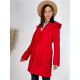 Női kabát kapucnival és övvel - piros