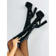 Fekete latex női csizma vastag sarokkal és platformmal
