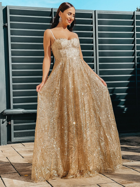 Női exkluzív csillogó alkalmi ruha - arany