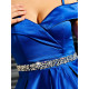 Hosszú női szatén alkalmi ruha díszkövekkel - kék
