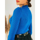 Női kék garbós pulóver gombokkal