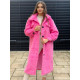 Hosszú női rózsaszínű Teddy kabát gombokkal