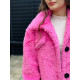 Hosszú női rózsaszínű Teddy kabát gombokkal