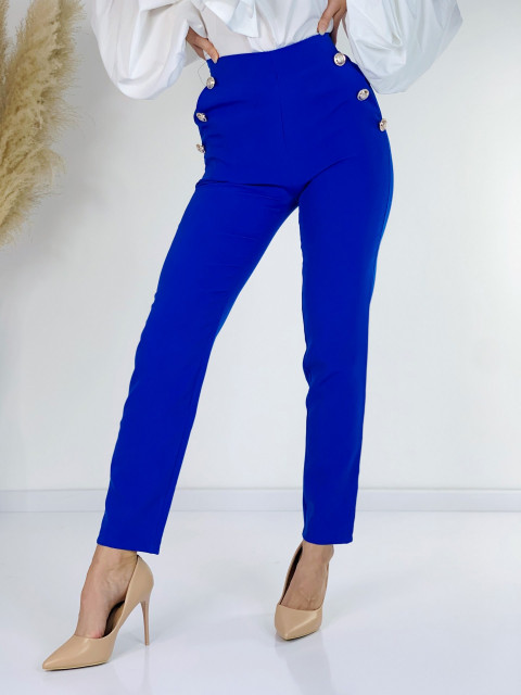 Elegáns női nadrág magas derékkal és gombokkal - kék