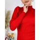 Női garbós, csillámos pulóver ruha léggömbujjal - piros