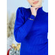 Női garbós, csillámos pulóver ruha léggömbujjal - kék