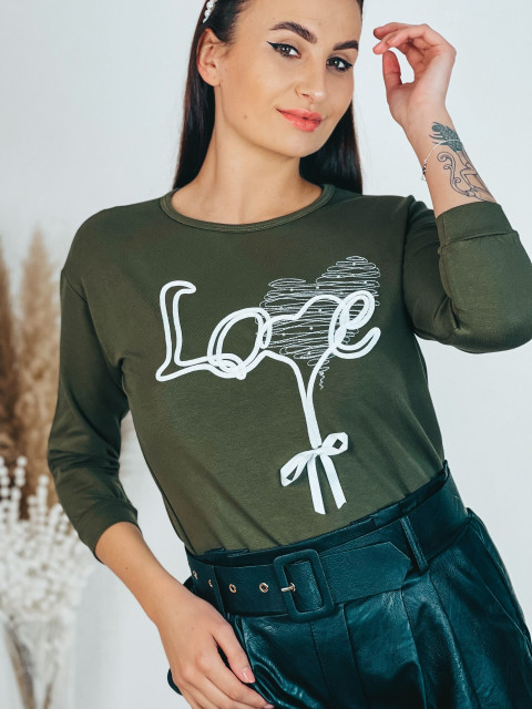 Női pulóver/póló LOVE - khaki
