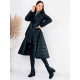 Női A-vonalú varrott hosszabbított téli kabát övvel - fekete