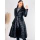 Női A-vonalú varrott hosszabbított téli kabát övvel - fekete