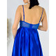 Hosszú női szatén alkalmi ruha csipkével - kék
