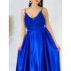 Hosszú női szatén alkalmi ruha csipkével - kék