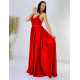 Hosszú női szatén alkalmi ruha csipkével - piros