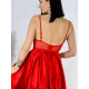 Hosszú női szatén alkalmi ruha csipkével - piros