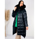 Női steppelt téli kabát bundás kapucnival - fekete
