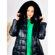 Női steppelt téli kabát bundás kapucnival - fekete