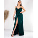 Hosszú luxus női alkalmi ruha hasítékkal - sötétzöld