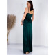 Hosszú luxus női alkalmi ruha hasítékkal - sötétzöld