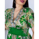 Női szatén mintás ruha gumis derékkal - zöld