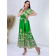 Női szatén mintás ruha gumis derékkal - zöld