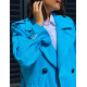 Hosszú luxus női türkizkék trench kabát övvel és gombokkal