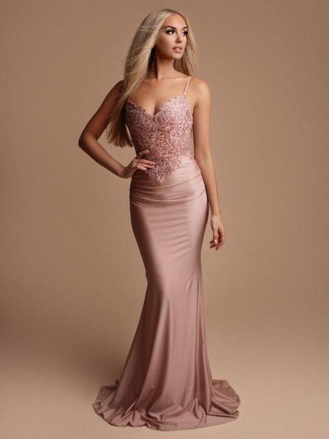 Exkluzív női rózsaszínű alkalmi ruha csipkével