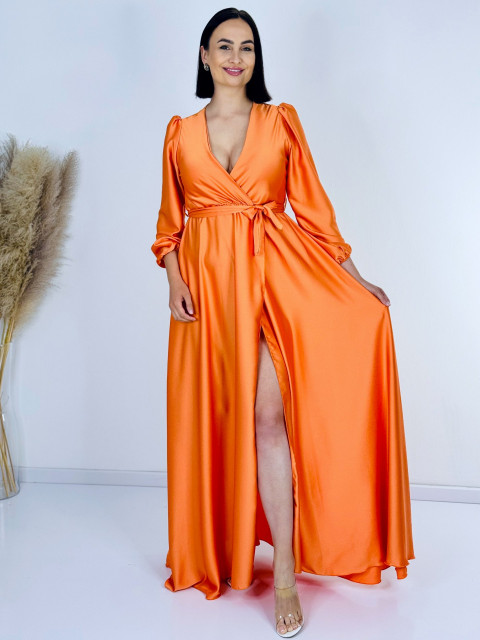 Hosszú női alkalmi ruha hosszú ujjal Vanes - narancssárga