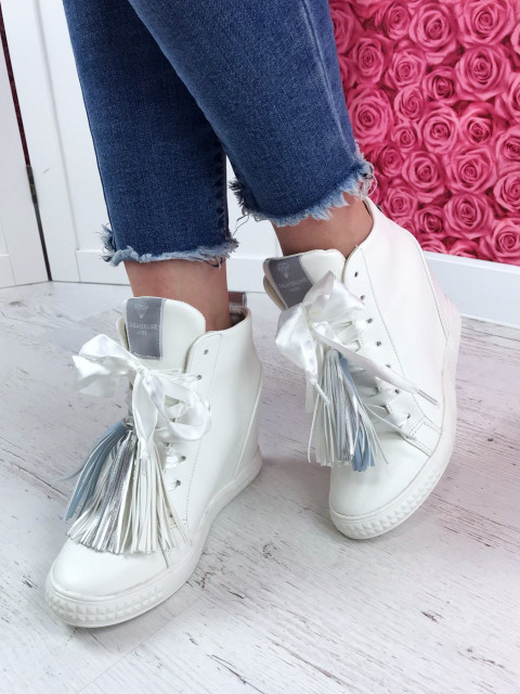 Női cipő fehér-kék-ezüst rojtokkal Lines