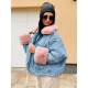 Női téli  rozsaszín riflés bundás kabát