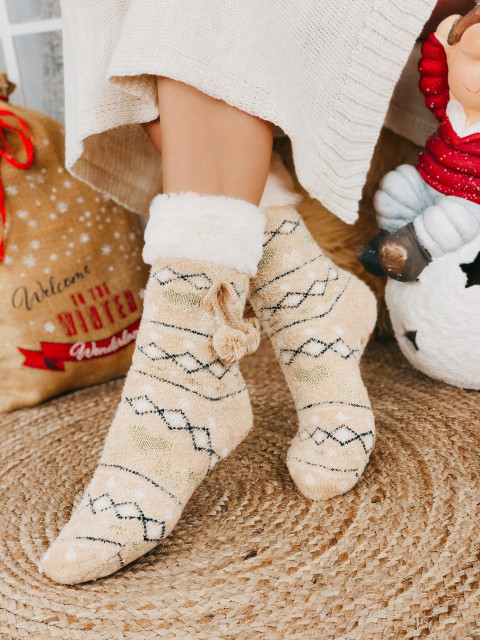 Bézs színü Karácsonyi zokni 