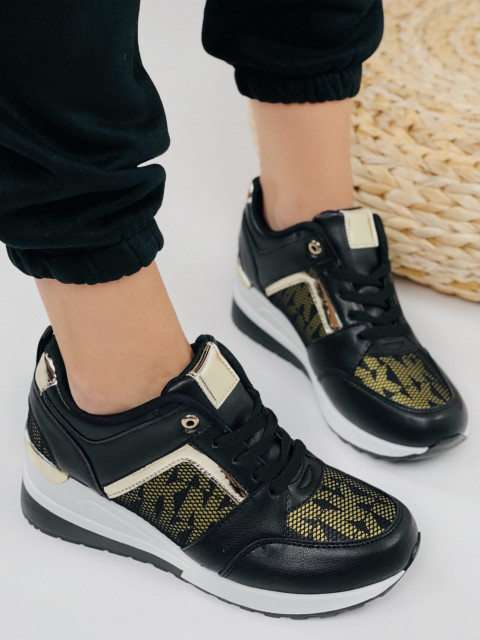 Női fekete-arany platform cipő