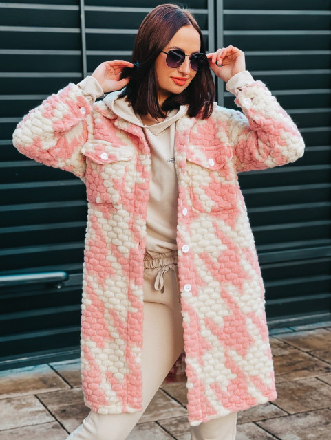 Női átmeneti rózsaszín kockás kabát